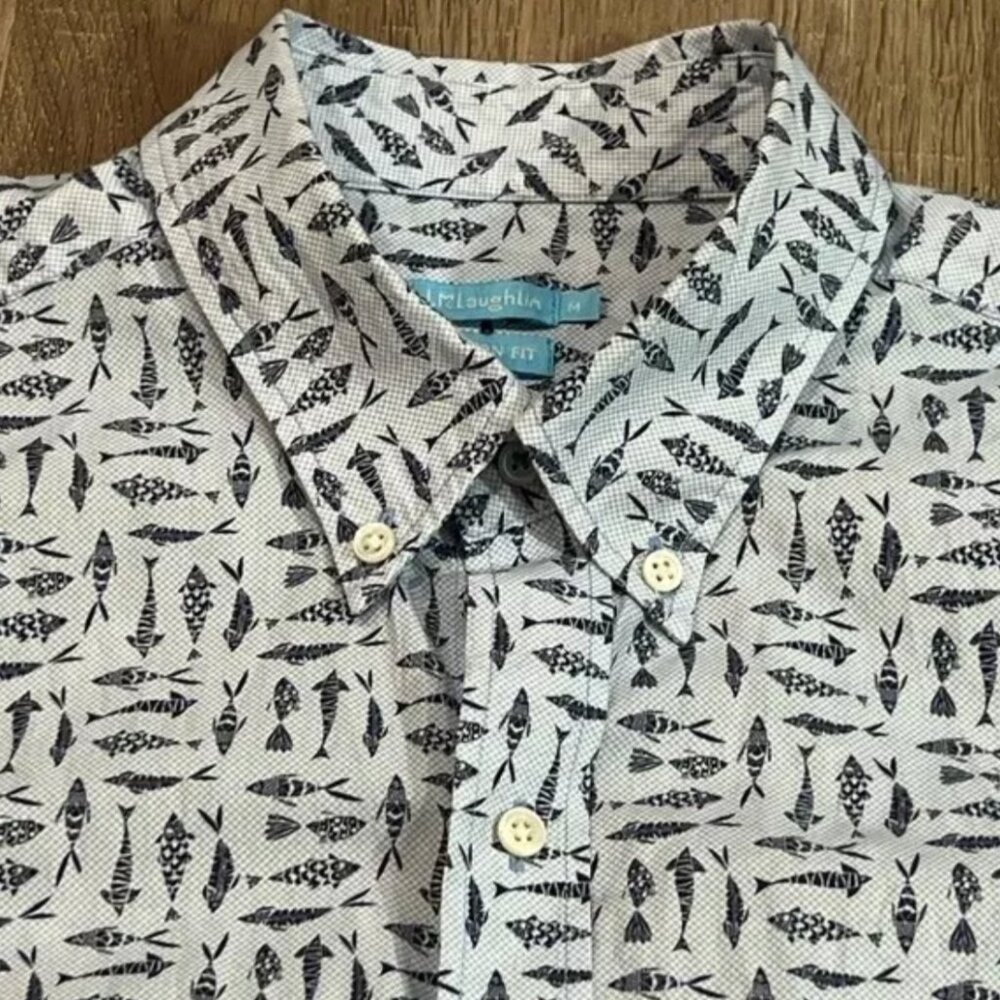 J Mc Laughlin Blue Fish print Cotton long Sleeve Shirt Men's Xl